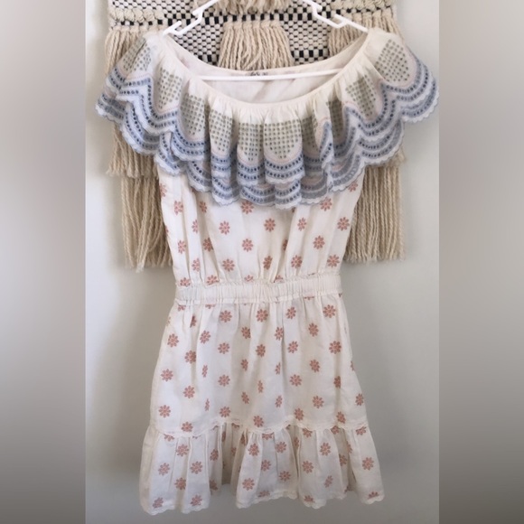 LoveShackFancy Eyelet Embroidered Floral Ruffle Overlay Mini Dress Cottagecore - Picture 2 of 5